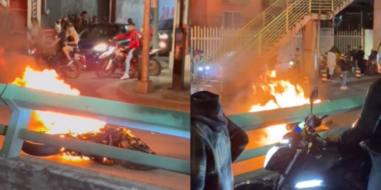 CDMXMotocicleta se incendia en Tlalpan durante la “Rodada del Terror” en CDMX