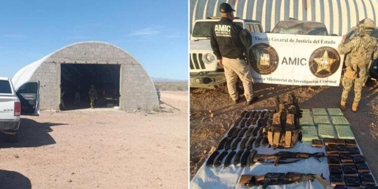 Encuentran ‘narcobúnker’ en Sonora con un arsenal y autos robados