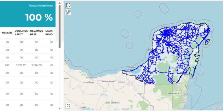 CFE restablece suministro eléctrico en su totalidad en la Península de Yucatán