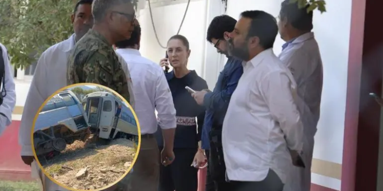 Sheinbaum visita a víctimas del accidente del Tren Interoceánico, anuncia apoyos de 30 mil pesos